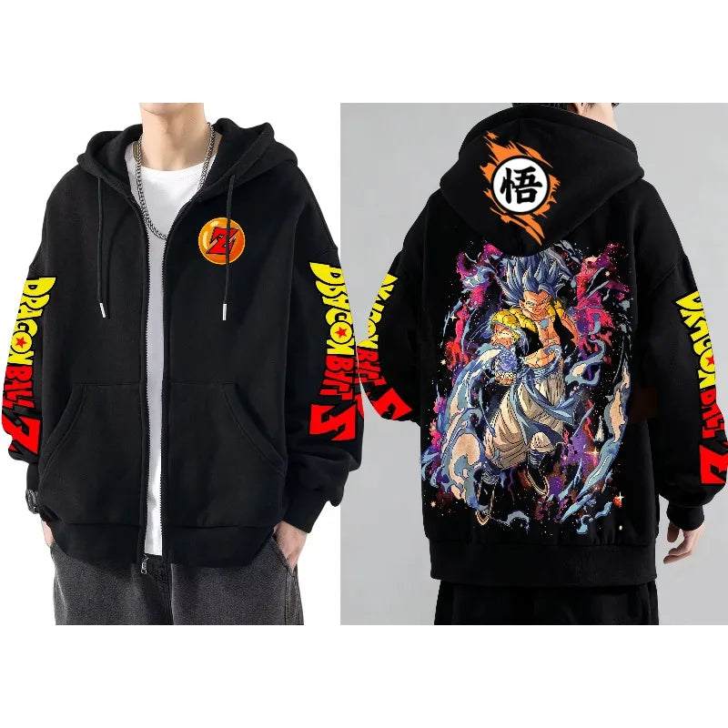 Z Zip Hoodies Japanese Anime Gogeta Graphics Sweatshirt 100% Cotton Autumn Winter Sportswear Harajuku Y2K Tops