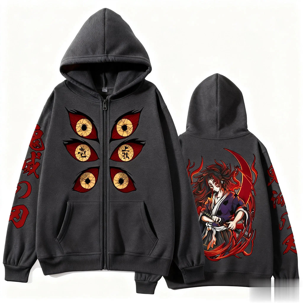 Men Autumn Winter 100%Cotton Zipper Hoodie Women Casual Harajuku Demon Slayer Japanese anime Long Sleeve Y2K Coat Top