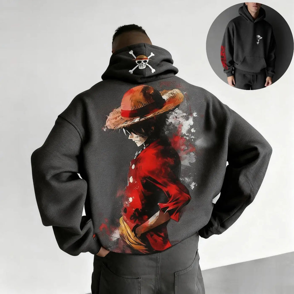 Oversized Anime Men's Pullover Hoodie One Piece Luffy Streetwear Vintage Winter Women Loose Sweatshirt Long-Sleeve Y2k Clothes