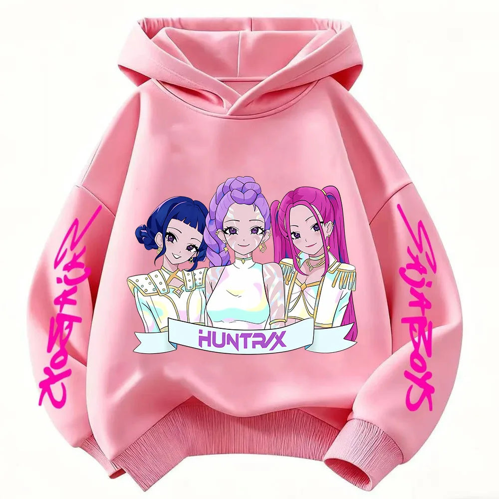 2026 KPop Demon Hunter Cartoon Girls Boy Hooded Sweatshirt Warm Children's Korean Wave Fashion Casual Tops Casual Girls Clothing