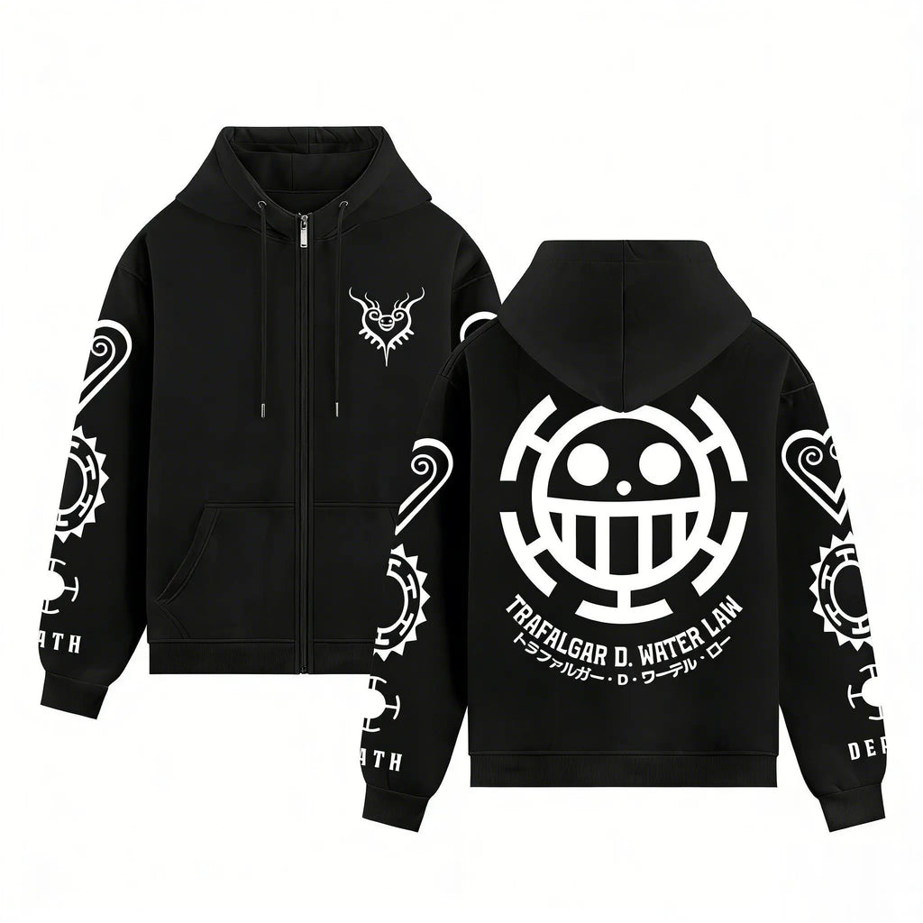 One Piece Trafalgar Law Anime Hoodie Men Women 2026 Spring Autumn Zip Up Streetwear Cosplay Casual Pullover Graphic Print Jacket