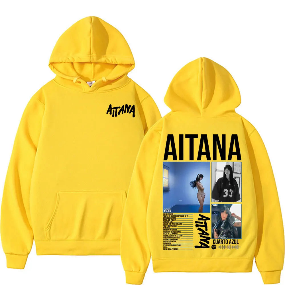Singer Aitana Cuarto Azul Tour Graphic Hoodies Men Women's Retro Fashion Aesthetic Sweatshirt Fleece Casual Pullovers Streetwear