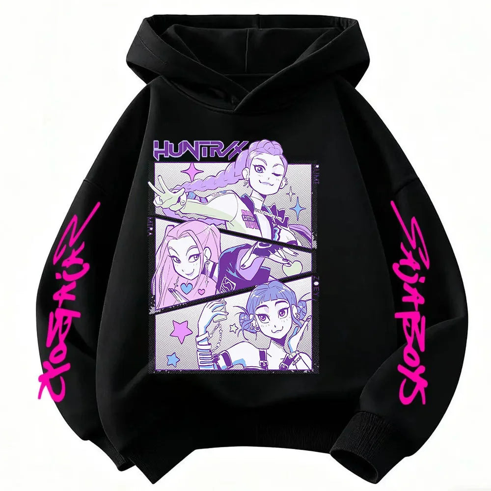 2026 KPop Demon Hunter Cartoon Girls Boy Hooded Sweatshirt Warm Children's Korean Wave Fashion Casual Tops Casual Girls Clothing