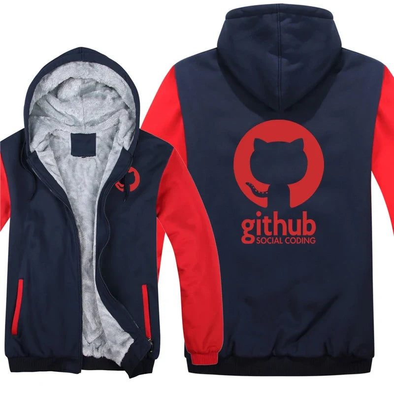 Hoodies Men Coat Winter Warm Fleece Github Programmer Sweatshirts Jacket