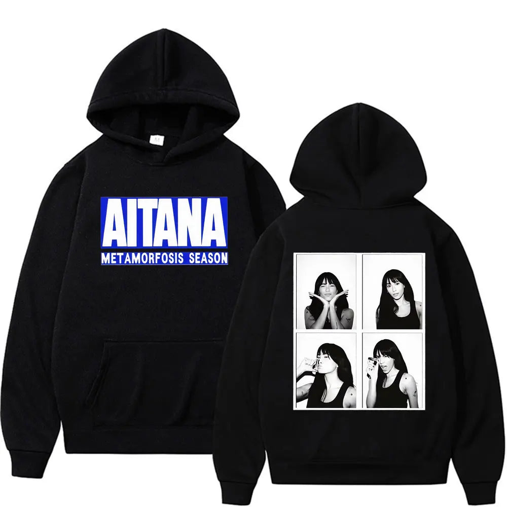 Singer Aitana Cuarto Azul Tour Graphic Hoodies Men Women's Retro Fashion Aesthetic Sweatshirt Fleece Casual Pullovers Streetwear