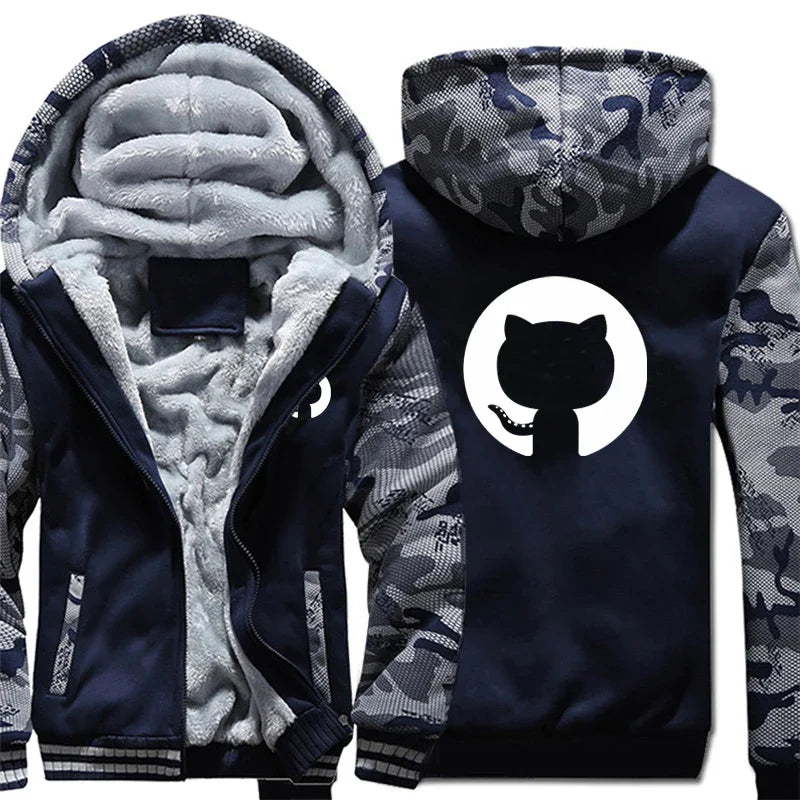 Hoodies Men Coat Winter Warm Fleece Github Programmer Sweatshirts Jacket