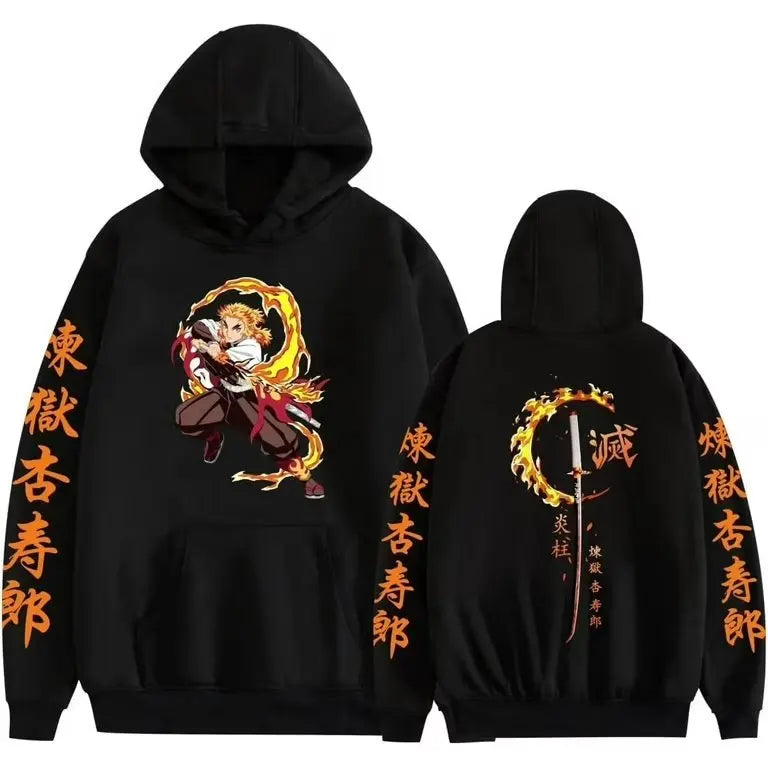 Demon Slayer Rengoku Kyojiro Hoodie Men Women Anime Cosplay Jacket Autumn Winter New Loose Casual Cotton Streetwear Y2k Clothes