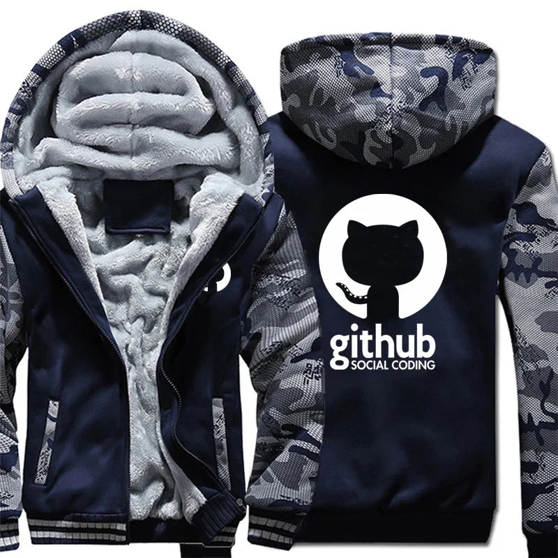Hoodies Men Coat Winter Warm Fleece Github Programmer Sweatshirts Jacket