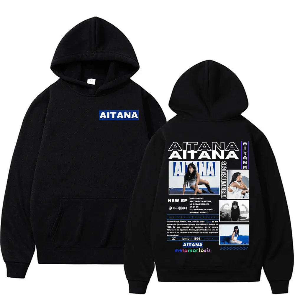 Singer Aitana Cuarto Azul Tour Graphic Hoodies Men Women's Retro Fashion Aesthetic Sweatshirt Fleece Casual Pullovers Streetwear