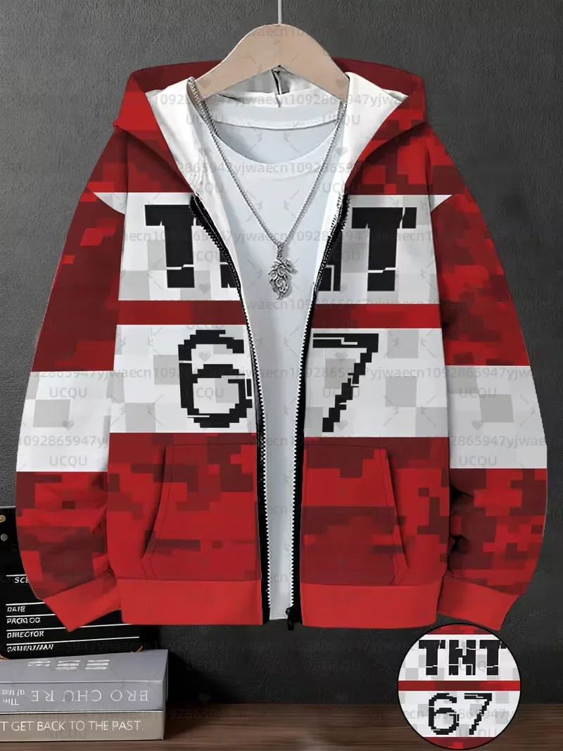 Autumn and Winter Boys' Girl's 3D Print Hooded Zipper Kids 67 Six Seven Italian Brain Rot Math Joke Men's Women's Hoodies