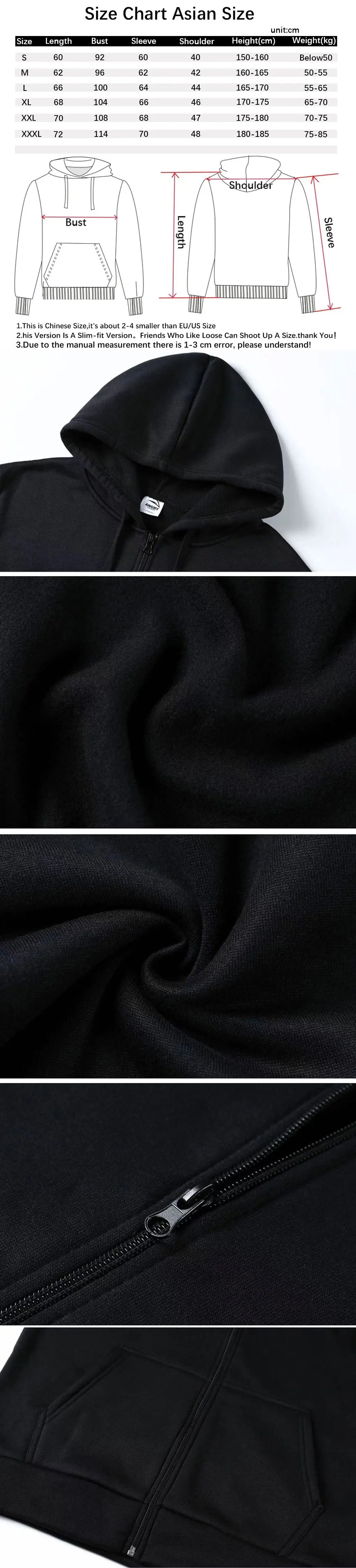 Zipper Hoodies Men's Women Clothing Fashion Zip Up Sweatshirts Jackets Coats