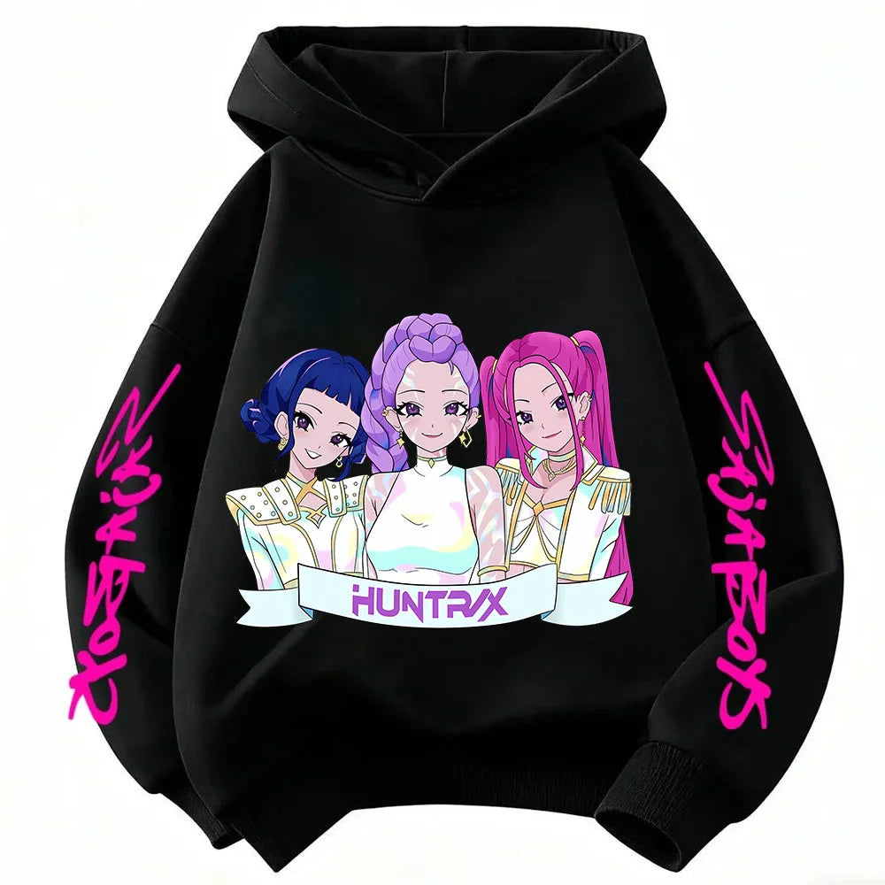 2026 KPop Demon Hunter Cartoon Girls Boy Hooded Sweatshirt Warm Children's Korean Wave Fashion Casual Tops Casual Girls Clothing