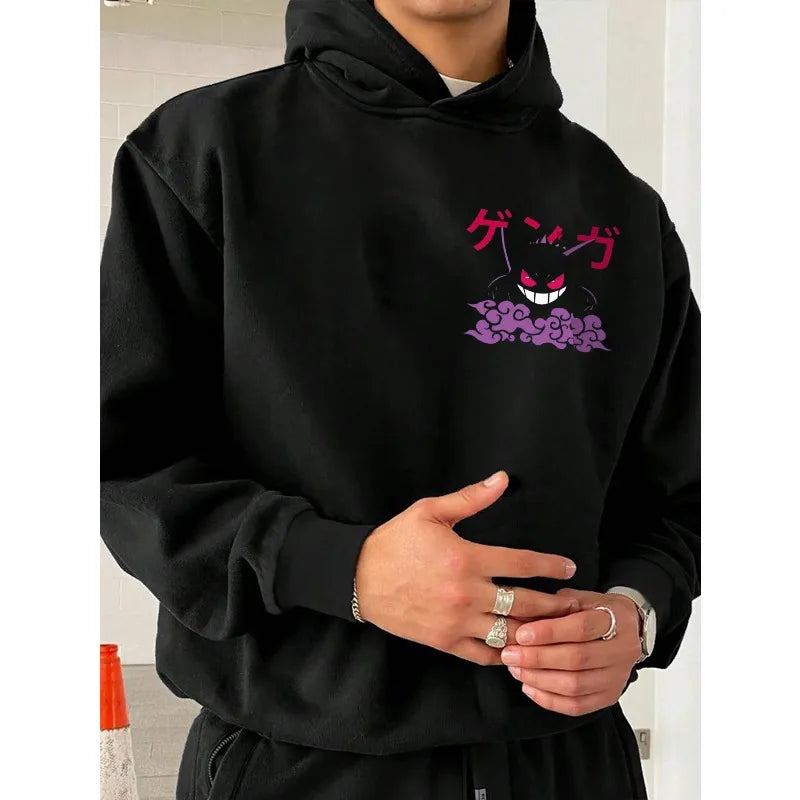 Gengar Joint 2025autumn Winter Men Hoodie Loose Street Graffiti Animation Printing Casual Trendy Cool Hooded Sweater