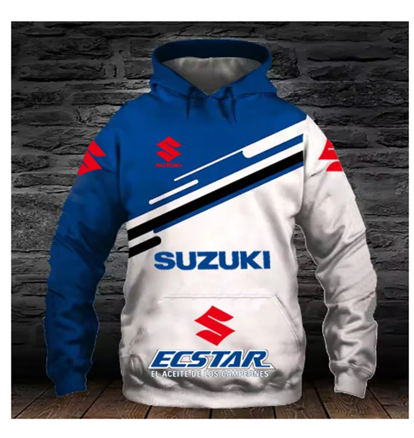 men's sweatshirt for the Suzuki Endurance Race is a popular outdoor activity featuring motorcycles and young engines.