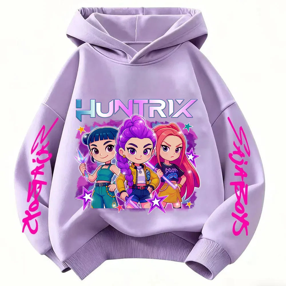 2026 KPop Demon Hunter Cartoon Girls Boy Hooded Sweatshirt Warm Children's Korean Wave Fashion Casual Tops Casual Girls Clothing