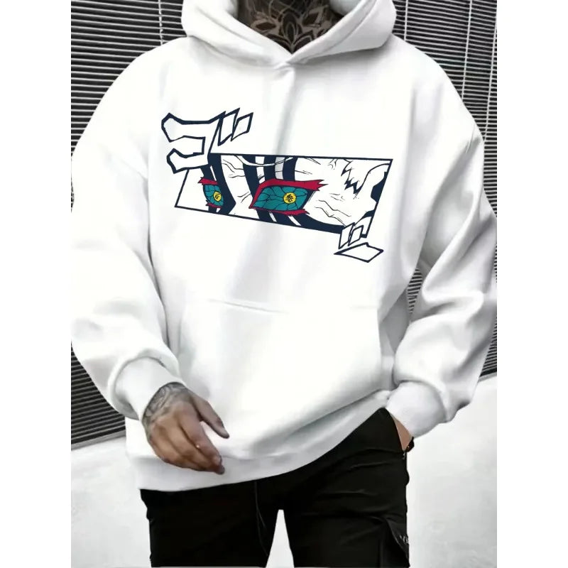 Harajuku Japan Anime Demon Slayer Men Women Hoodies Plus Size Sweatshirt Retro Akaza Pattern Unisex Long Sleeve Pullover