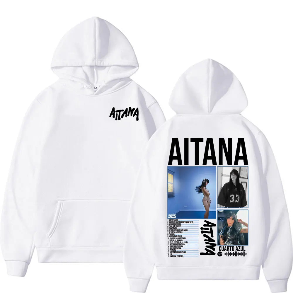 Singer Aitana Cuarto Azul Tour Graphic Hoodies Men Women's Retro Fashion Aesthetic Sweatshirt Fleece Casual Pullovers Streetwear