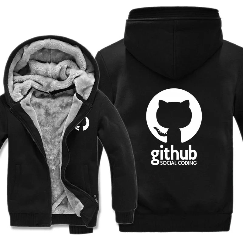 Hoodies Men Coat Winter Warm Fleece Github Programmer Sweatshirts Jacket