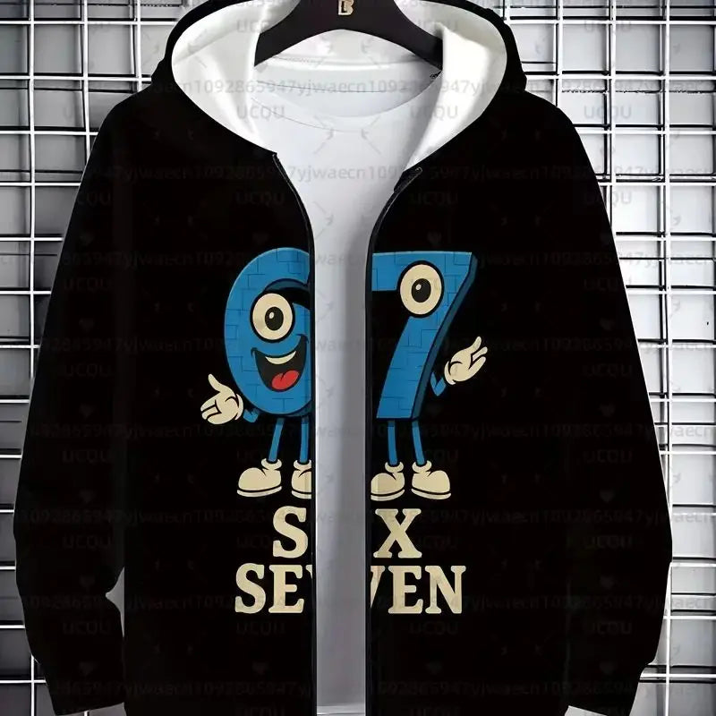 Autumn and Winter Boys' Girl's 3D Print Hooded Zipper Kids 67 Six Seven Italian Brain Rot Math Joke Men's Women's Hoodies