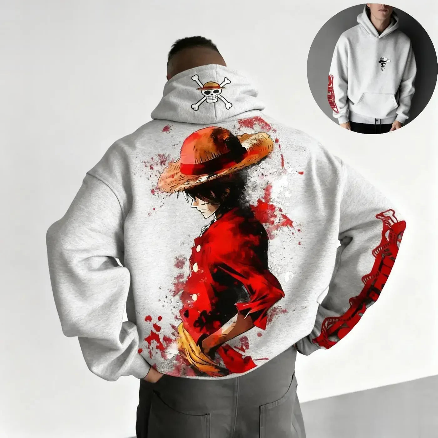 Oversized Anime Men's Pullover Hoodie One Piece Luffy Streetwear Vintage Winter Women Loose Sweatshirt Long-Sleeve Y2k Clothes