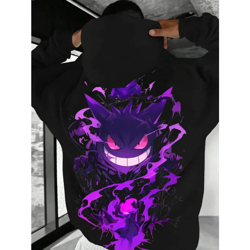 Gengar Joint 2025autumn Winter Men Hoodie Loose Street Graffiti Animation Printing Casual Trendy Cool Hooded Sweater
