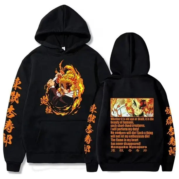 Demon Slayer Rengoku Kyojiro Hoodie Men Women Anime Cosplay Jacket Autumn Winter New Loose Casual Cotton Streetwear Y2k Clothes