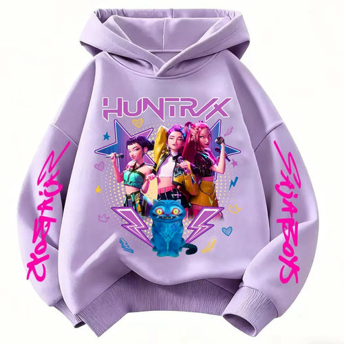 2026 KPop Demon Hunter Cartoon Girls Boy Hooded Sweatshirt Warm Children's Korean Wave Fashion Casual Tops Casual Girls Clothing