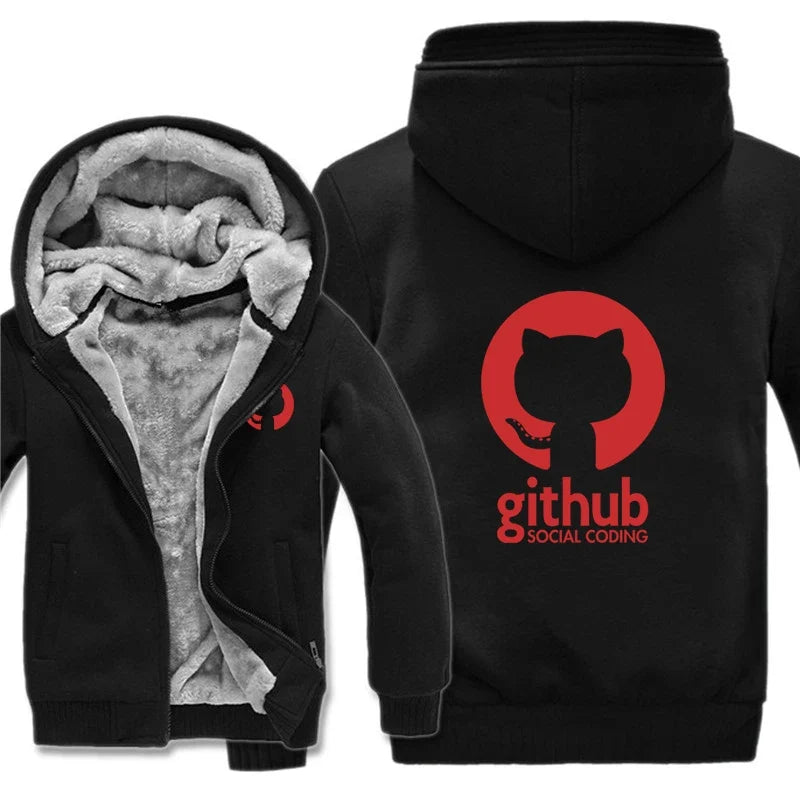 Hoodies Men Coat Winter Warm Fleece Github Programmer Sweatshirts Jacket