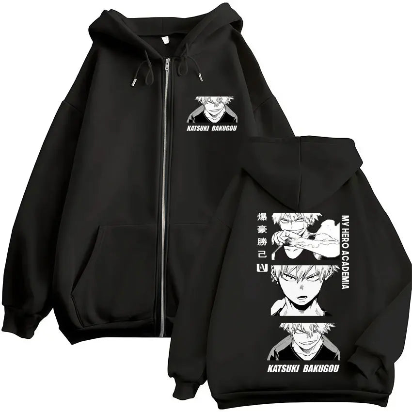Japan Anime My Hero Academia Zip Up Hoodies Harajuku Fashion Manga Vintage Sweatshirt Men Women Fleece Oversized Tracksuit Coats