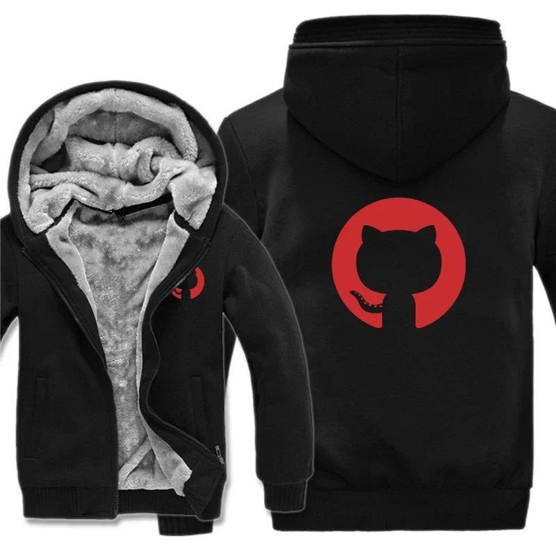 Hoodies Men Coat Winter Warm Fleece Github Programmer Sweatshirts Jacket