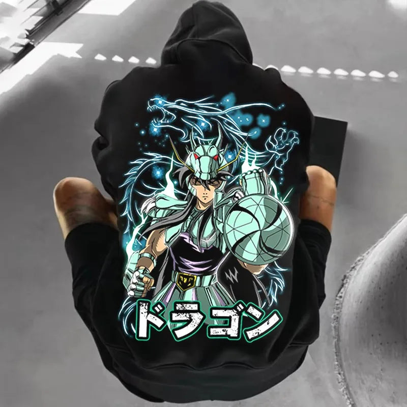 Dragon Shiryu Pattern Autumn Winter Hoodie Harajuku Double-sided Printed Men's Women's Y2k Street Long Sleeved Top