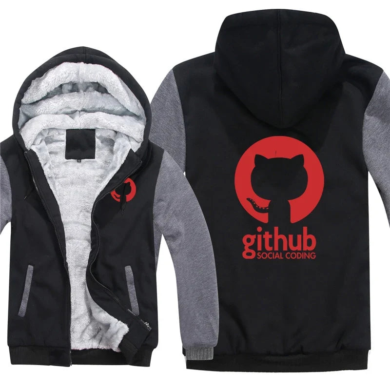 Hoodies Men Coat Winter Warm Fleece Github Programmer Sweatshirts Jacket