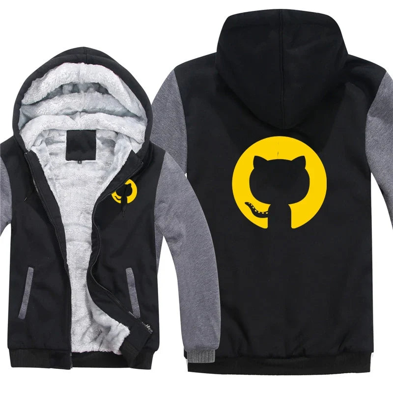 Hoodies Men Coat Winter Warm Fleece Github Programmer Sweatshirts Jacket
