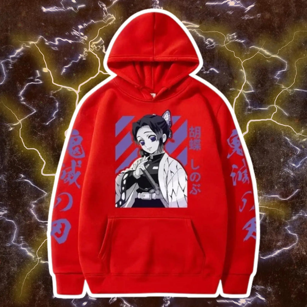 Demon Slayer Shinobu Kochou Hoodie. Anime Graphic Pullover Sweatshirt. Harajuku Loose Streetwear Top Men Women 2026 New Arrivals