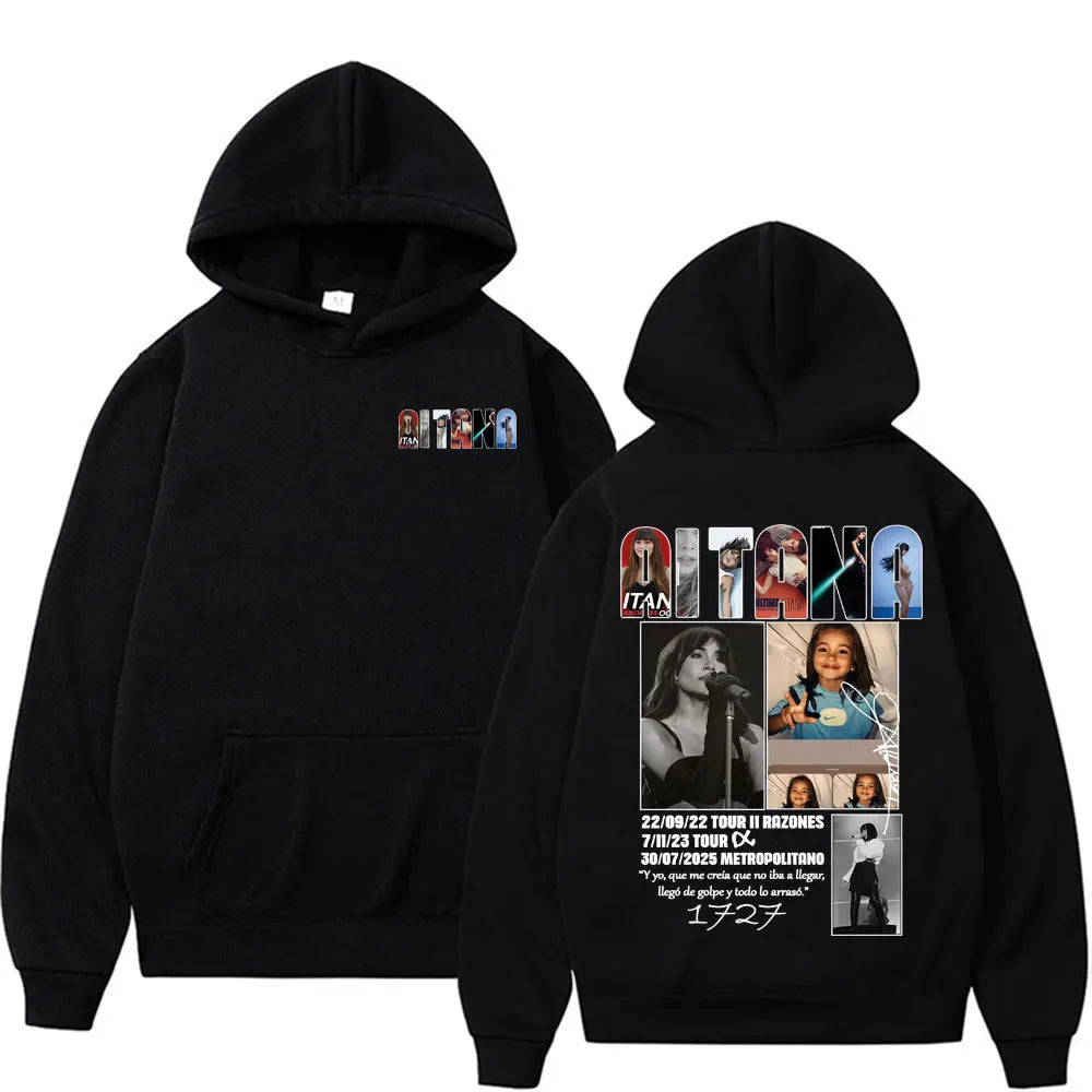 Singer Aitana Cuarto Azul Tour Graphic Hoodies Men Women's Retro Fashion Aesthetic Sweatshirt Fleece Casual Pullovers Streetwear