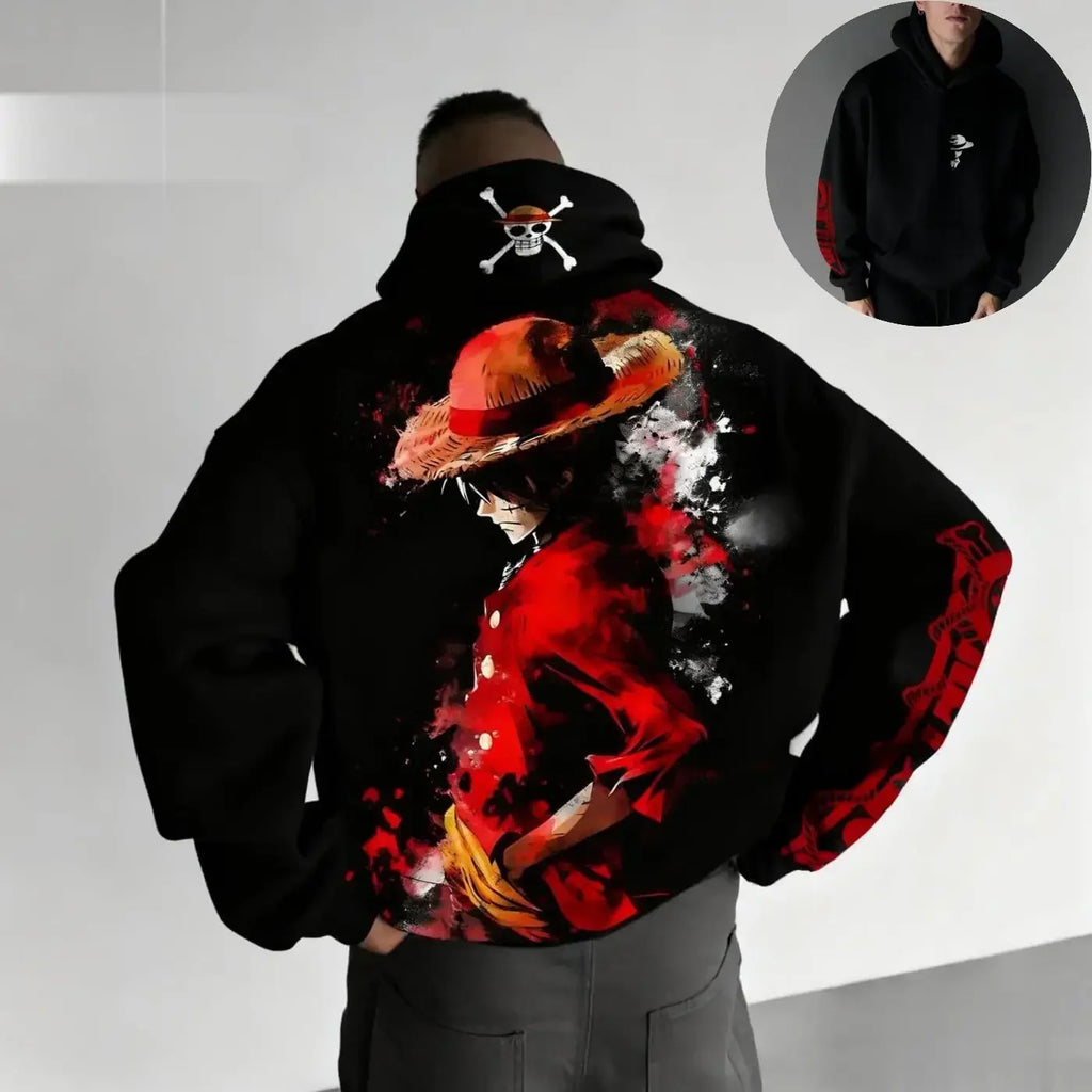 Oversized Anime Men's Pullover Hoodie One Piece Luffy Streetwear Vintage Winter Women Loose Sweatshirt Long-Sleeve Y2k Clothes