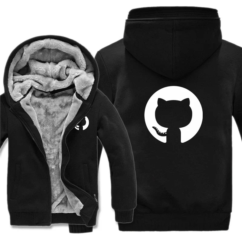 Hoodies Men Coat Winter Warm Fleece Github Programmer Sweatshirts Jacket
