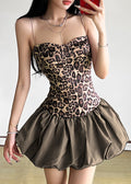 Strap Mid Brown Slash Neck Slim Print Spaghetti Dress Fit