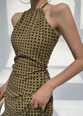 Backless Halter Vacation Print Style Geometric Dress Summer