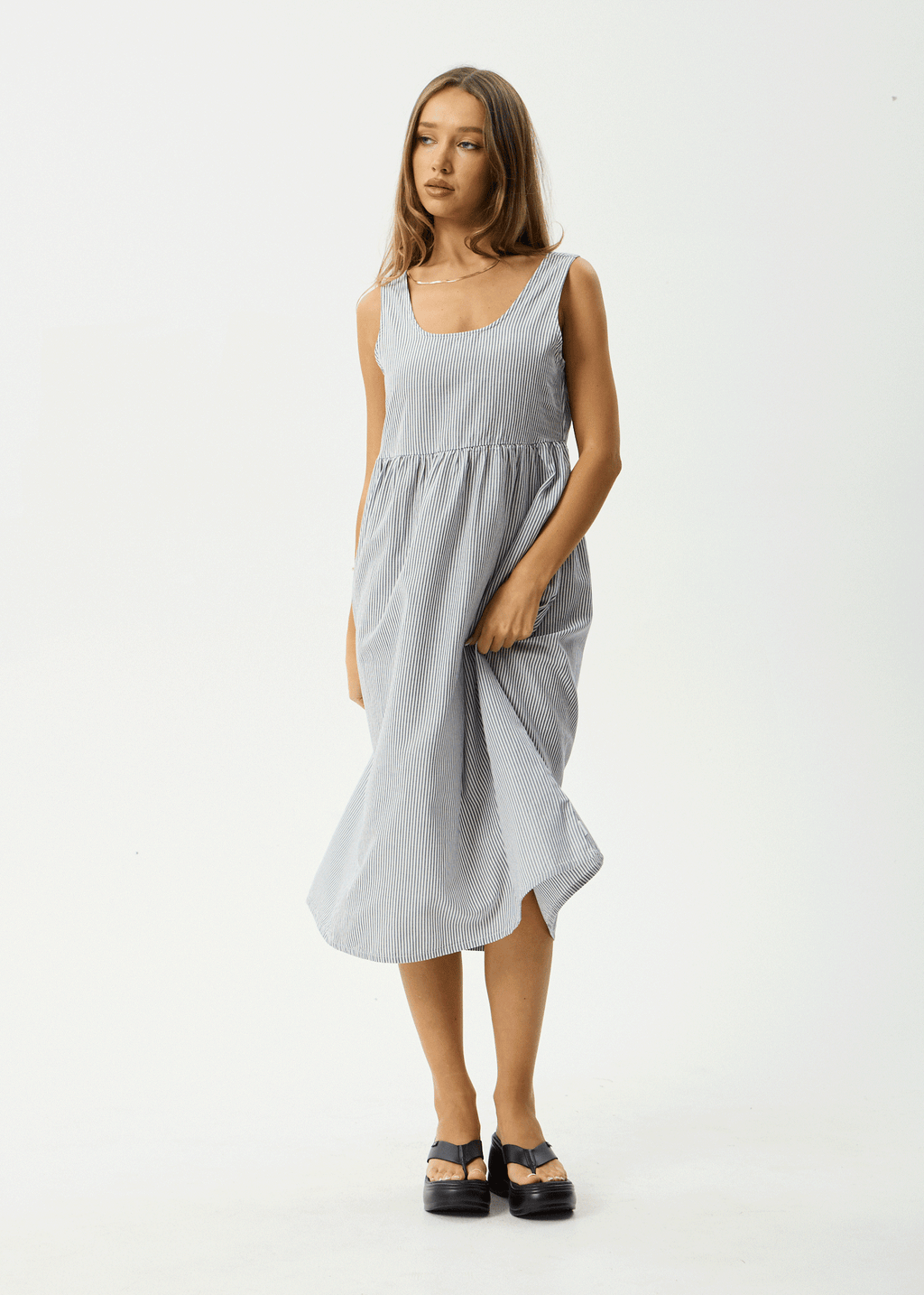 AFENDS Womens Intergalactic - Midi Dress - Navy Stripe